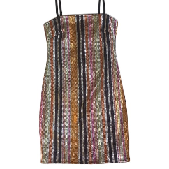 NWOT⚡️Blue Blush Metallic Stripe Bodycon Dress - Picture 2 of 5